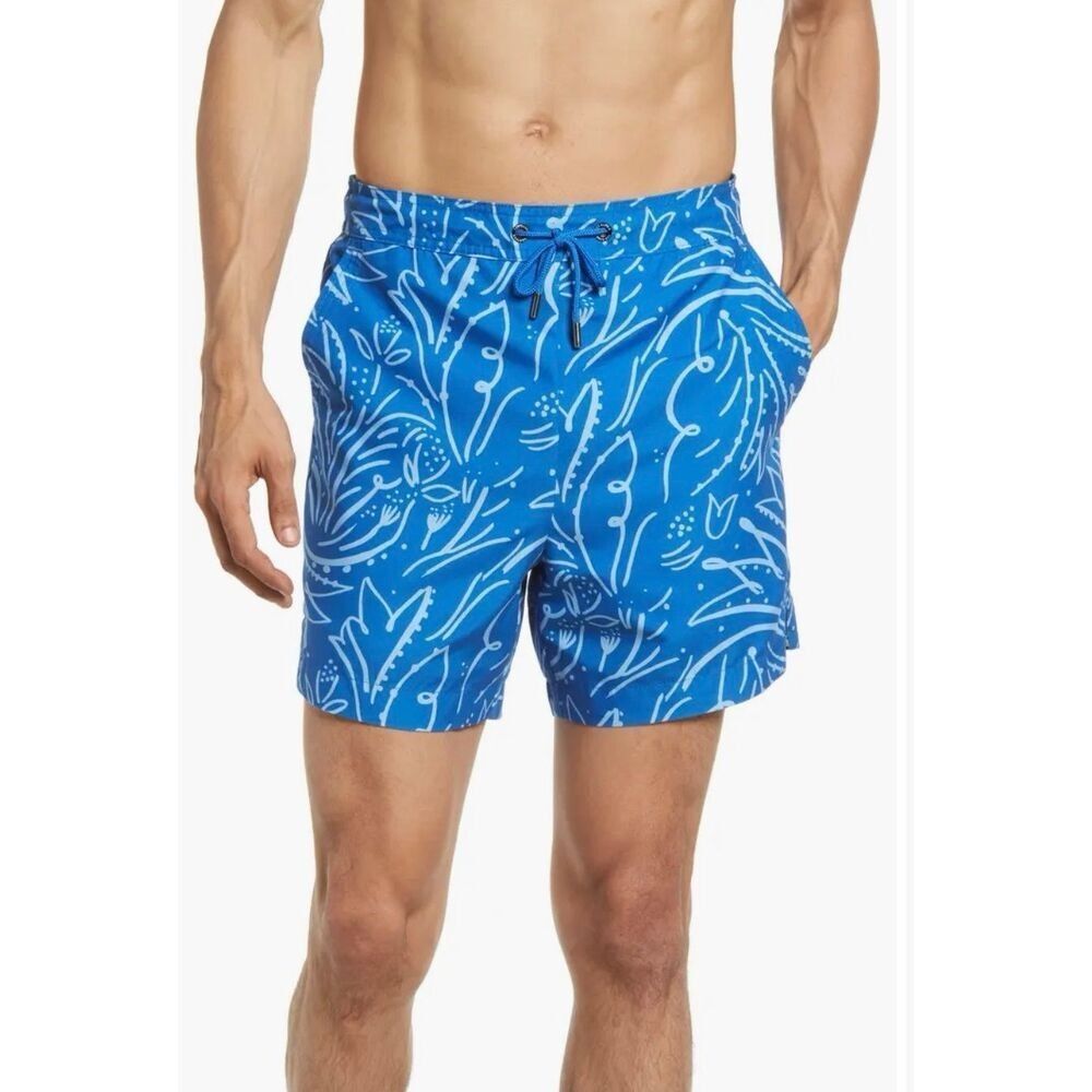 NWT TED BAKER Mens Ryburn Swim Trunks XL Blue Paisley Resort Lined Drawstring